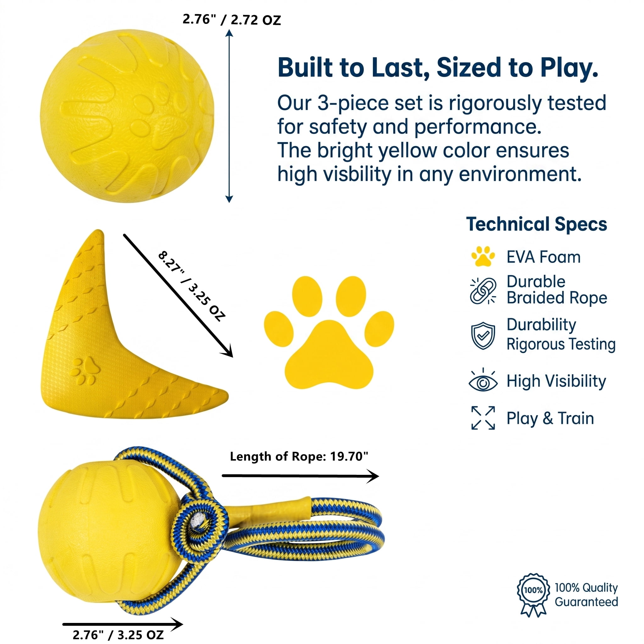 3-in-1 Floating EVA Dog Toys Set - Tug-of-War Rope Ball, Boomerang & High-Bounce Training Ball for Interactive Outdoor Play, Water-Friendly, Durable Chew Toys for Small, Medium & Large Dogs