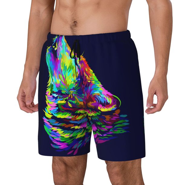 Balery Howling Wolf Bañador para hombre, shorts de playa de secado rápido con entrepierna y forro de compresión-X-Large