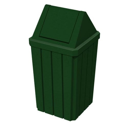 Sturdy Essentials 32 Gallon Square Slated 100% Recycled Plastic Heavy Duty Outdoor Trash Can with Swing Top Lid - Green