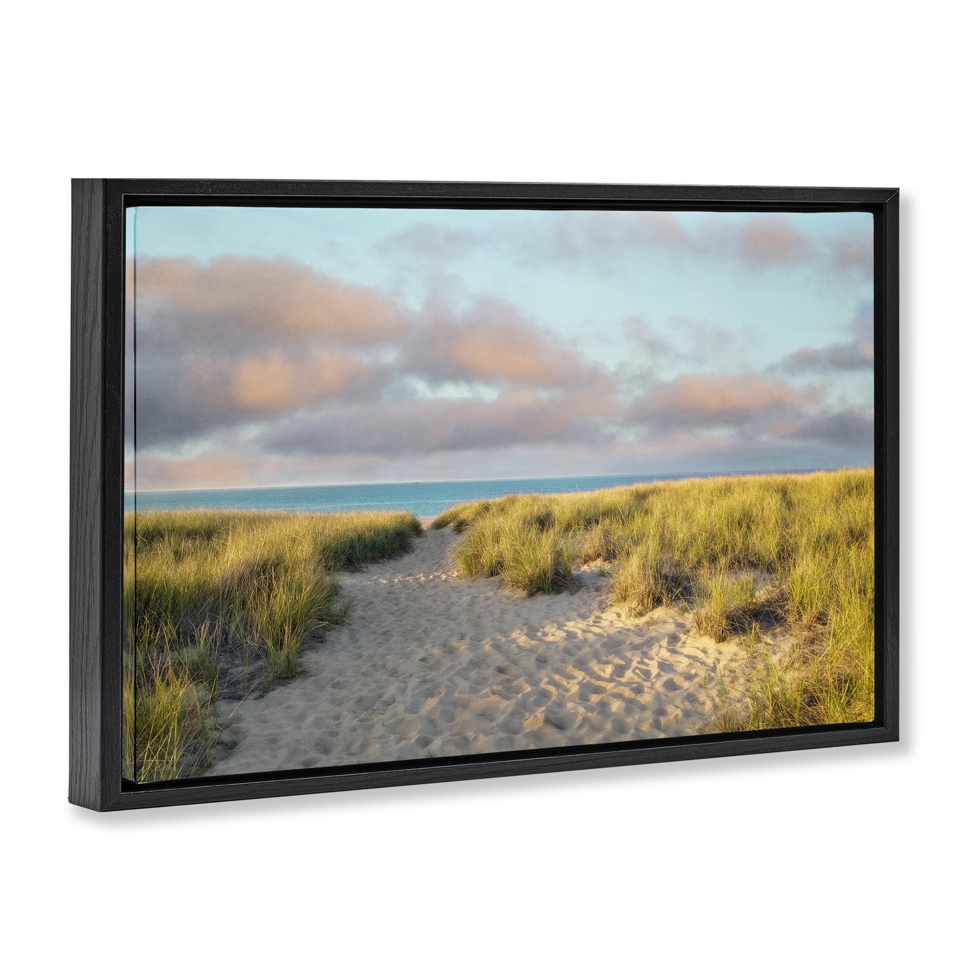 Stupell Industries Beachy Footprints Path Landscape & Nature Photography Black Floater Framed Canvas Art Print Wall Art, 31 x 21