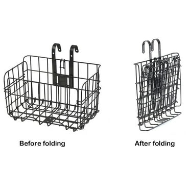 Latrodar Bike Basket Wire Mesh Fold-Up Bicycle Front Handlebar Storage Rear Hanging Black Safe&Non-toxic 12.8x4 Inch