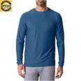 thumbnail image 2 of yoeyez Men's Sun Protection Shirts Solid Color Long Sleeve Sunscreen Shirt Lightweight Breathable Spf Rash Guard for Fishing Hiking Swimming Running Blue,L, 2 of 7