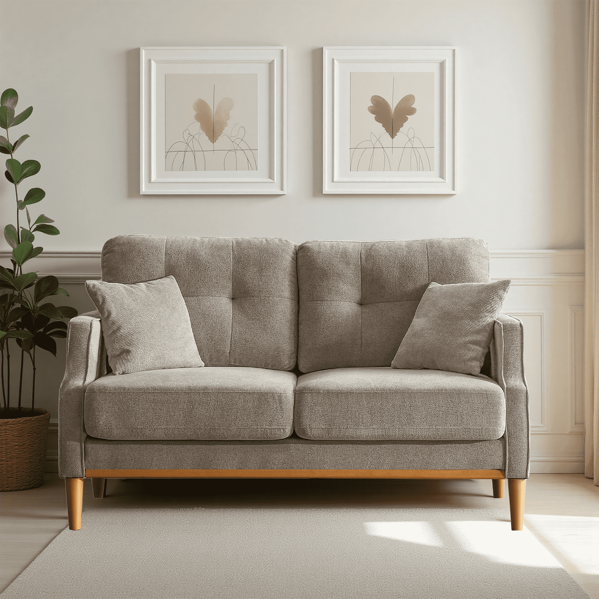 MAYEERTY 2-seater Modern Sofa, Wide Armrests and Deep Seat for Living Room Lounge Office, Cream