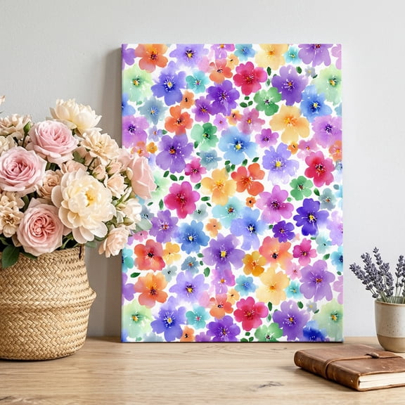 Canvas Wall Art Spring Color Floral Canvas Art Print Watercolors Wildflowers Fields Botanical Pictures Wall Decor for Living Room Bedroom Artwork Decorations Stretched Framed Ready to Hang 8"x10"