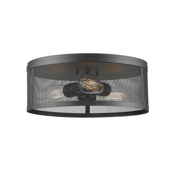 3 Light Flush Mount In Industrial Style 14.88 Inches Wide By 6 Inches High-Bronze Finish-Bronze Shade Color Z-Lite 331F14-Brz