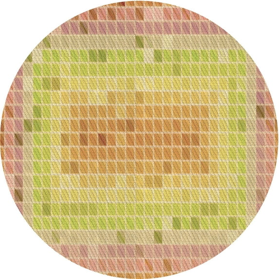 Ahgly Company Indoor Round Patterned Chrome Gold Yellow Area Rugs, 4' Round