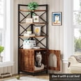 thumbnail image 2 of Tribesigns Corner Litter Box Enclosure, 4-Tier Hidden Cat Litter Box Furniture with Door, Industrial Indoor Cat House Washroom with Storage Shelves, Rustic Brown, 2 of 7