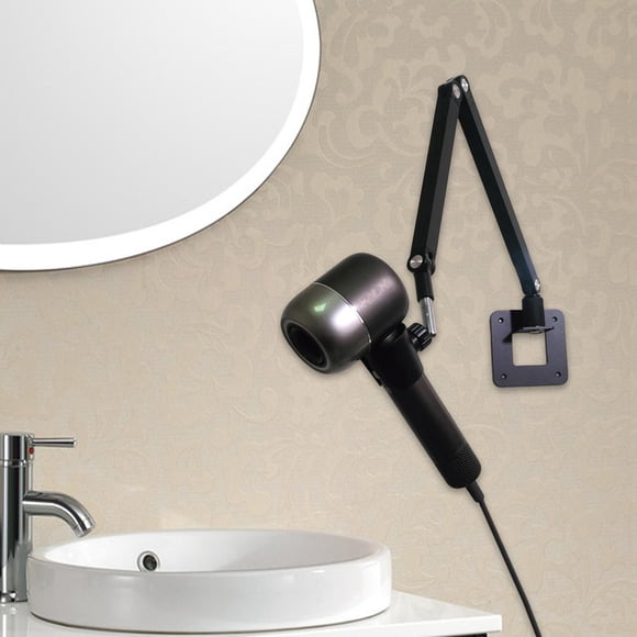 Soporte de secador de cabello montado en la pared, instalación ajustable Fácil Instalación giratoria Ratrillera de secador de cabello, soporte para largo negro