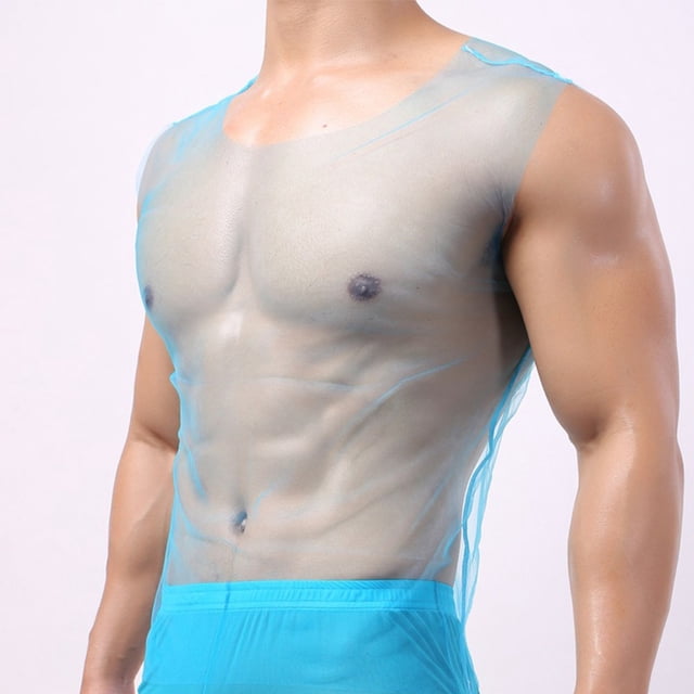 Lefu Men See Through Fishnet Tank Top Vest Breathable Gym Mesh T-Shirt Party Clubwear