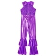 thumbnail image 4 of Alvivi Girls Kids Shiny Sequins Bell-bottom Jumpsuit Pants One Piece Dance Bodysuit Unitard Costume Purple 10, 4 of 6