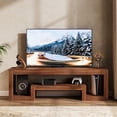 thumbnail image 3 of Finmind 63-inch TV Console Stand for 55/60/65/75-inch TVs, Farmhouse Entertainment Center with Open Storage Shelves, Walnut, 3 of 12
