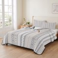 thumbnail image 2 of Queen Quilt Set 90''x96'', Grey Beige Geometric Lightweight Summer Bedspread Coverlet Set with 2 Pillow Shams, Modern Abstract Art Striped Breathable All Season Quilt Bedding for Bedroom/Guest Room, 2 of 9