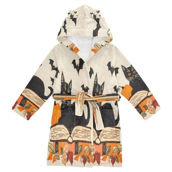 FORMRS Niños Bathrobe Unisex Hooded Robe Soft Plush Pajamas Sleepwear, Size 2-3T, Orange Halloween Cat