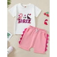 thumbnail image 2 of Suealasg Toddler Baby Girl Boy Birthday Outfit Short Sleeve Dinosaur Print T-Shirt Elastic Waist Shorts 1T 2T 3T 4T Kids Summer Clothes Set, 2 of 7