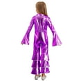 thumbnail image 2 of LiiYii Kids Girls Shiny Metallic Jumpsuit 70s Hippie Disco Funky Dance Outfit Dancewear Purple 8, 2 of 5