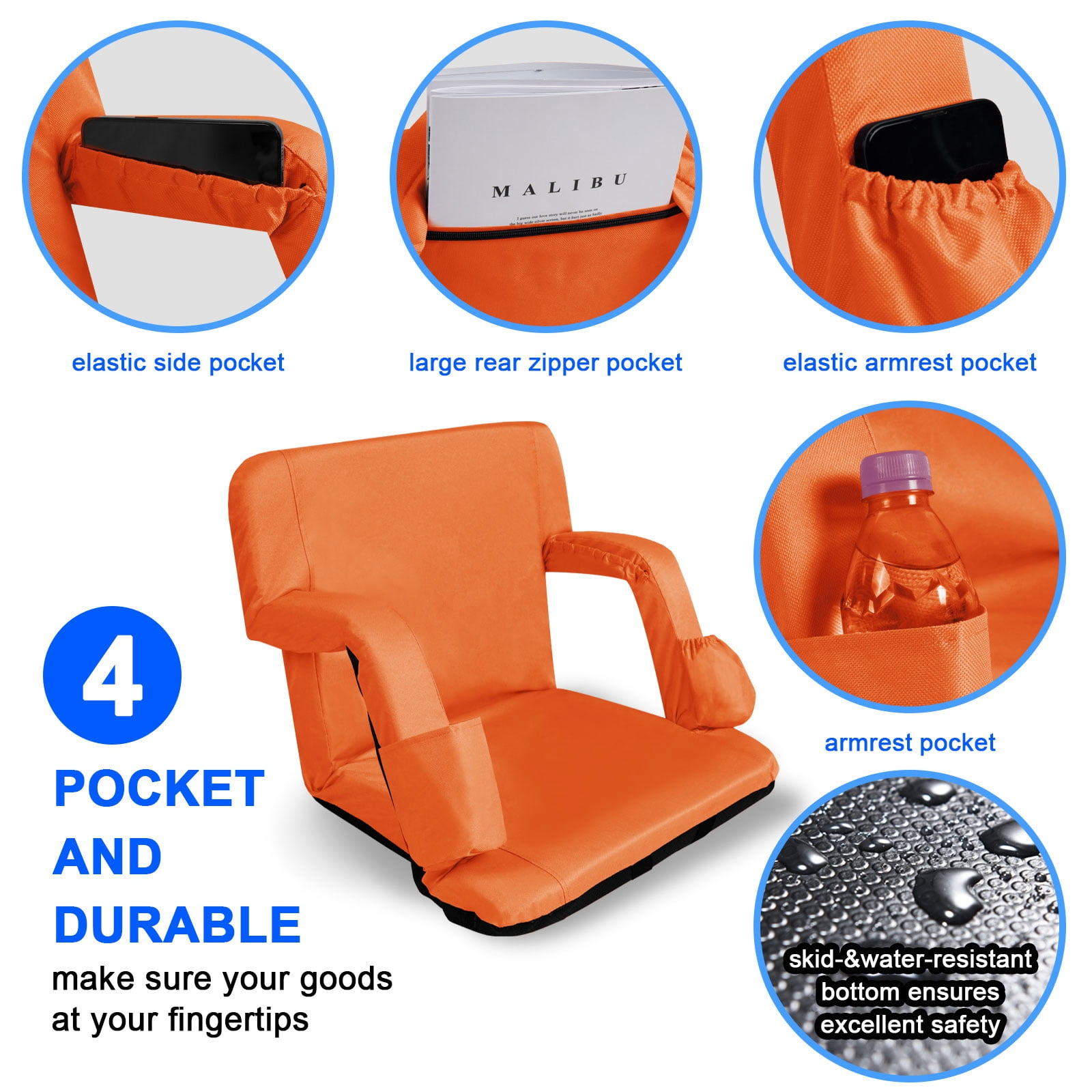 Wide Stadium Seat Chair - Bleacher Cushion with Padded Back Support,  Armrests, 6 Reclining Positions by Home-Complete - Bed Bath & Beyond -  24232575