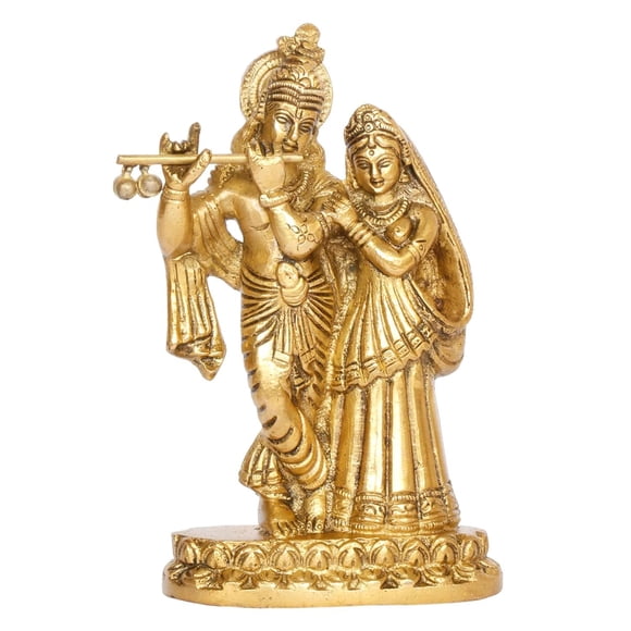 Original Brass Radha Krishna Ji Idol, Belle Déesse Dieu Murti, Or - 6 Pouces, pour Décoration Intérieure, Adoration & Cadeaux, Statue Radha Krishna, Durable, Usage Polyvalent, Festival Idol - 1 Pce