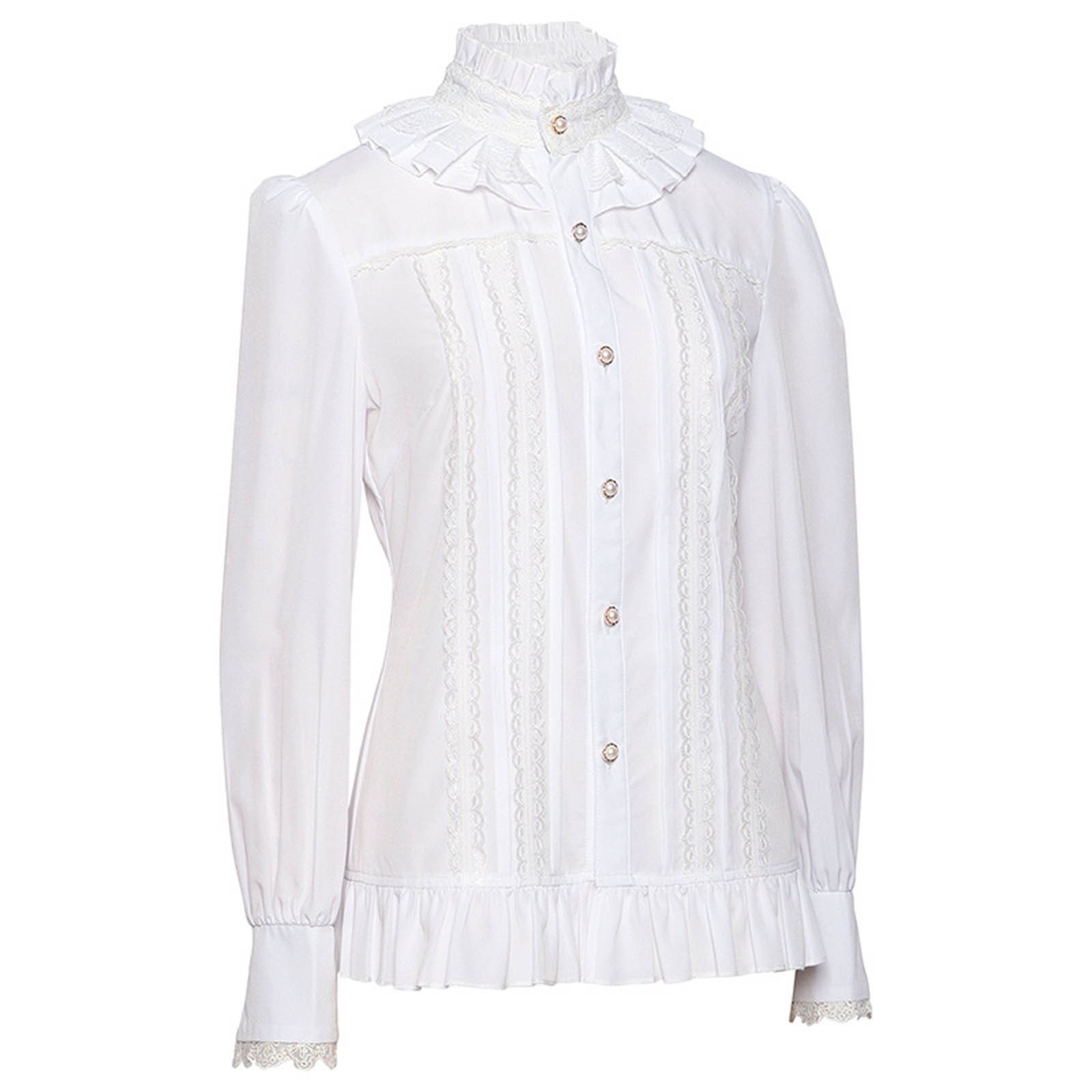 Bmisegm Women's Vintage Frilly Lace Patchwork Blouse with Long Sleeves ...