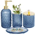 thumbnail image 1 of Juego de accesorios de baño Haturi Blue Glass, 4 piezas con detalles dorados, 1 of 6