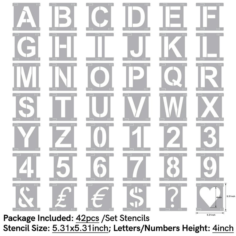 EAge eage alphabet letter stencils 1 inch, 68 pcs reusable plastic letter  number symbol stencil, interlocking template kit for pai