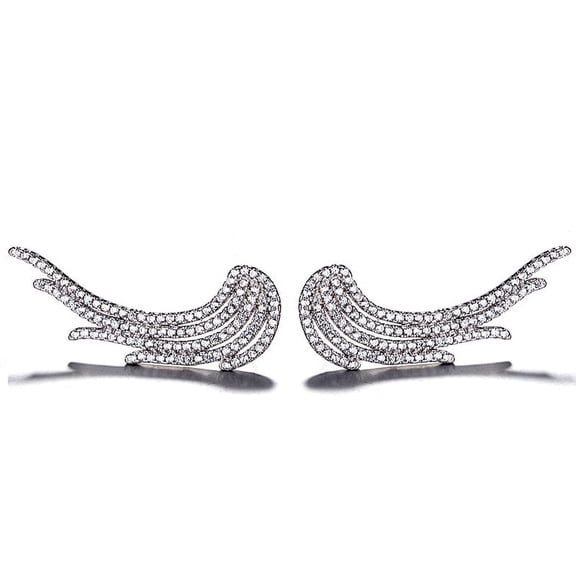 Amy and Annette White Gold Plated Crawler Climber Earrings with Crystals