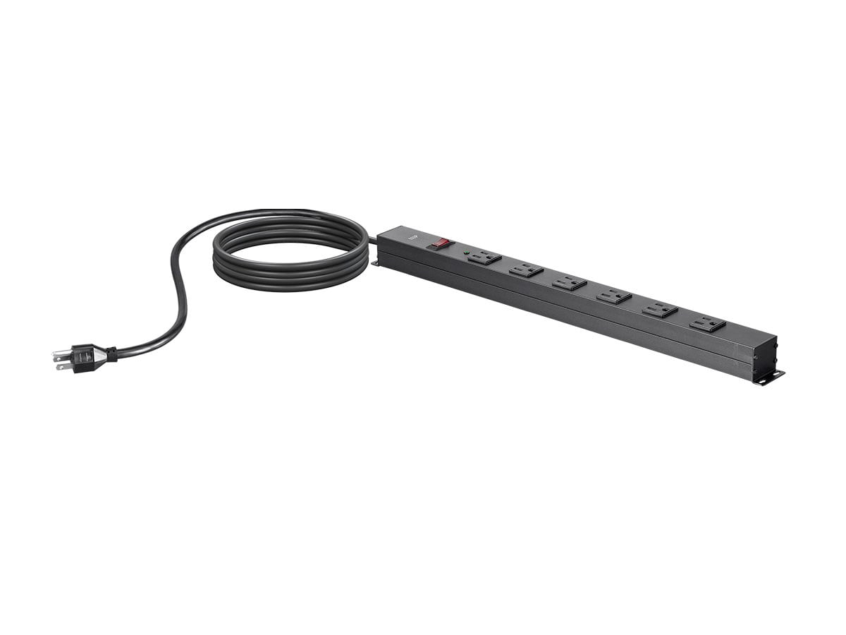 Monoprice 6 Outlet Metal Surge Protector Power Strip - Black, with 15ft Cord and Surface Mount Tabs, 540 Joules, Overload Protection, UL Certified, For Home, Office, Travel, Dorm
