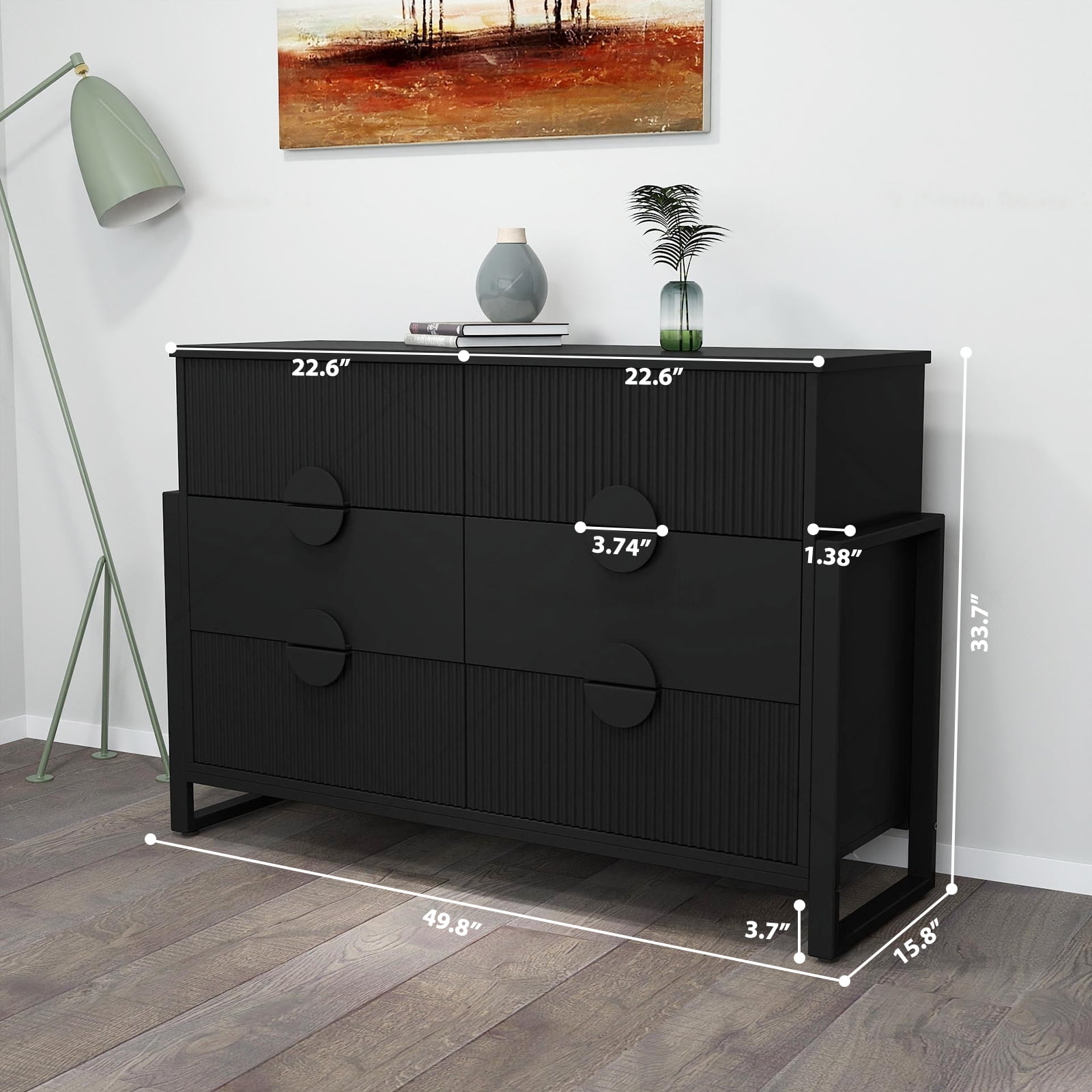 LGHM 6 Drawer Dresser, Chest of Drawers for Bedroom Living Room, Black