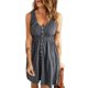 thumbnail image 1 of Estrela Vestido corto para mujer, cuello en V, frente, un solo pecho, cintura elástica, vestido sin mangas para uso de verano, gris oscuro L, 1 of 5