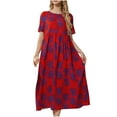 thumbnail image 2 of ZHUGeLI Dresses for Women Woman Flowers Printing Elastic Waist Round Neck Short Sleeve Dresses Swing Dress Flowy Tiered Midi Beach Dress with Pockets, 2 of 9