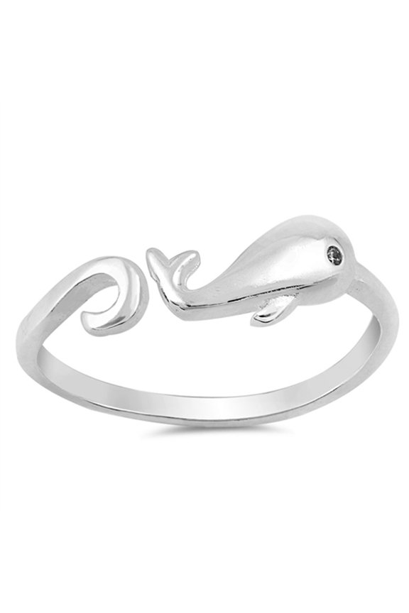 Open Whale Fish Swirl Ring .925 Sterling Silver Band Jewelry Female Male Unisex Size 10