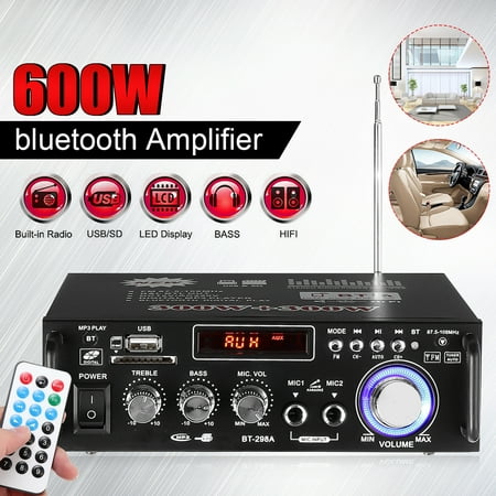 600W 12V / 110V Wifi bluetooth Stereo Amplifier Wireless Hifi Audio Amp USB/SD/MP3 Remote Control Car Home