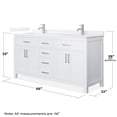 thumbnail image 4 of Beckett 66" White Double Vanity & White Quartz Top (1-Hole) & Nickel Trim, 4 of 5
