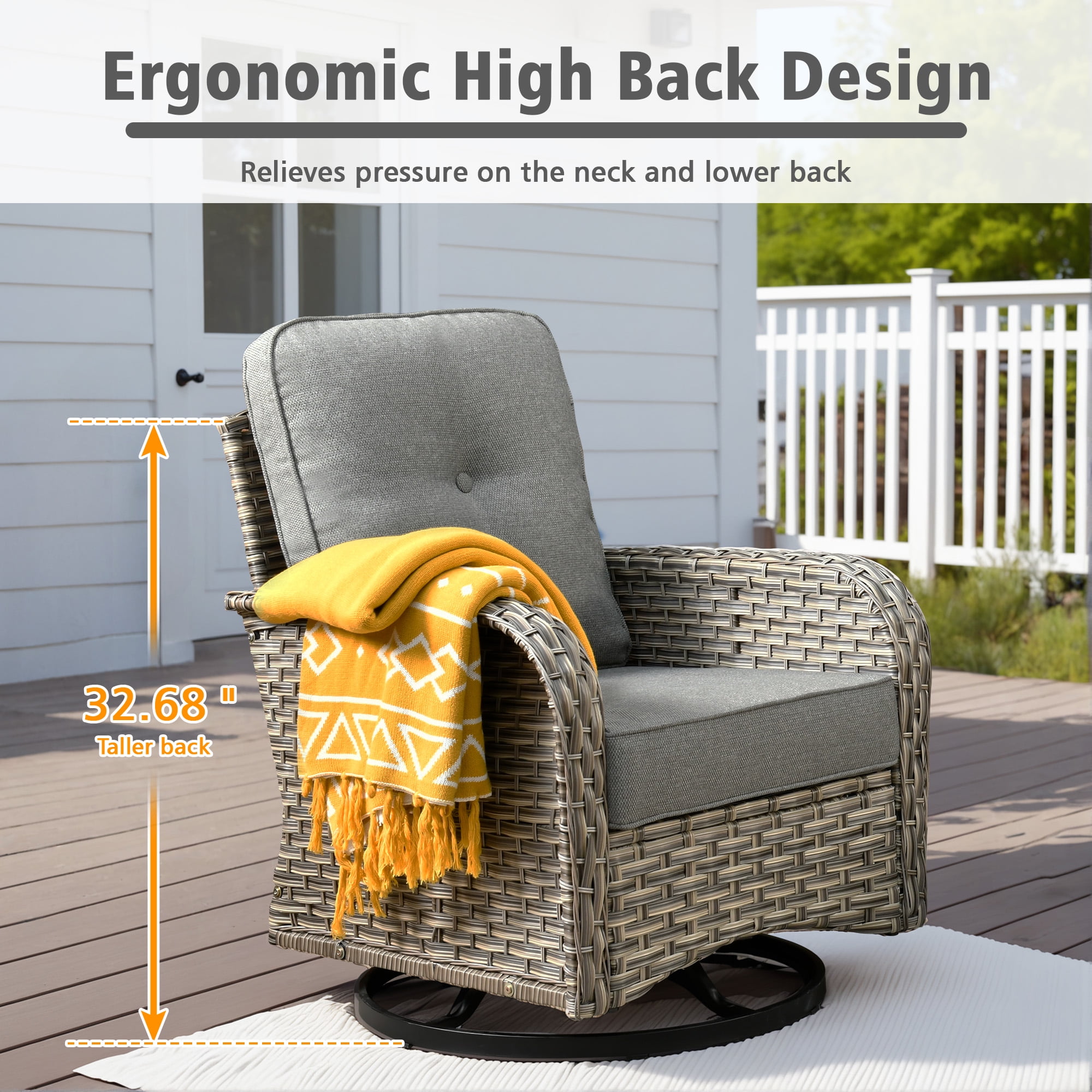 Ovios 3 Pieces Patio Furniture Set 2 Swivel Rocking Chairs Wicker Glider Chairs with Side Table for Backyard or Balcony