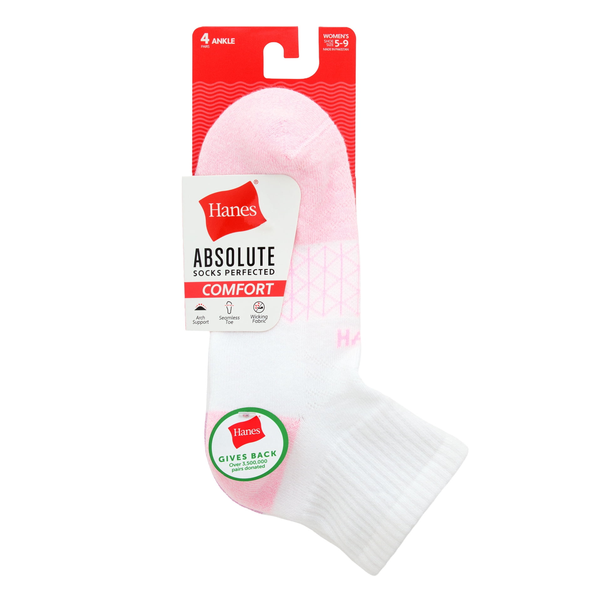 Hanes Women's Absolute Comfort Ankle Socks, 4 Pack, Size 5-9