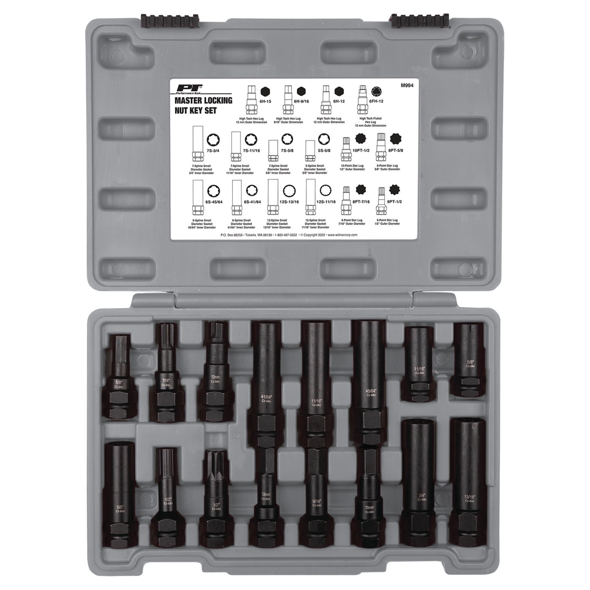 Performance Tool M994 16pc Locking Lug Nut Master Key Set