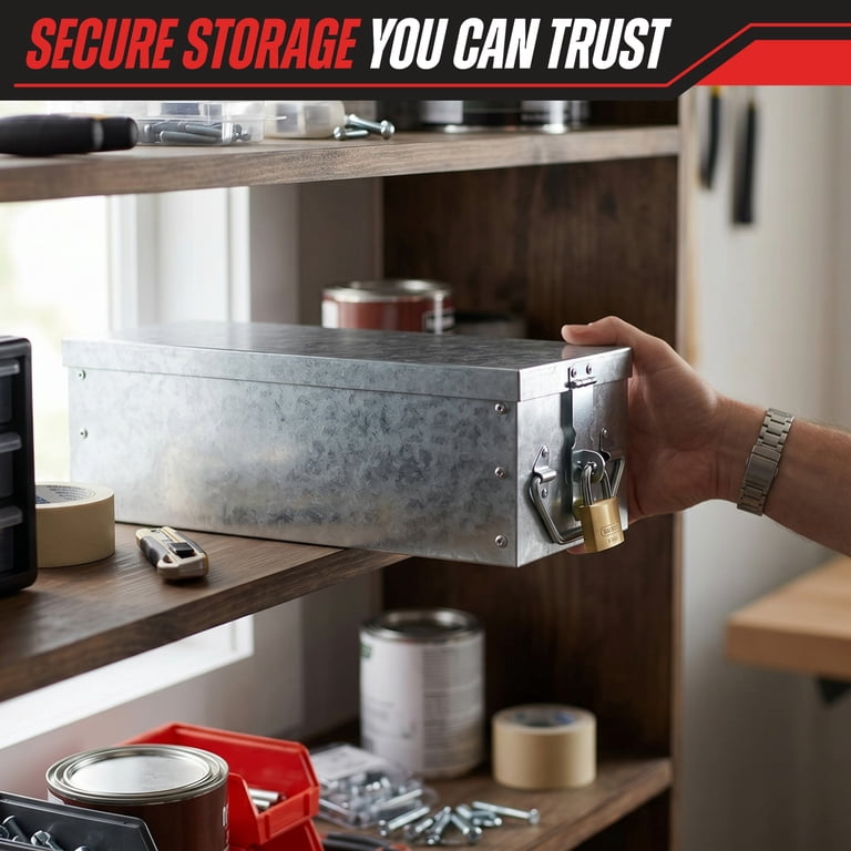 Stalwart, Metal Storage Lock Box, 75-005, Silver with Lock Hasp