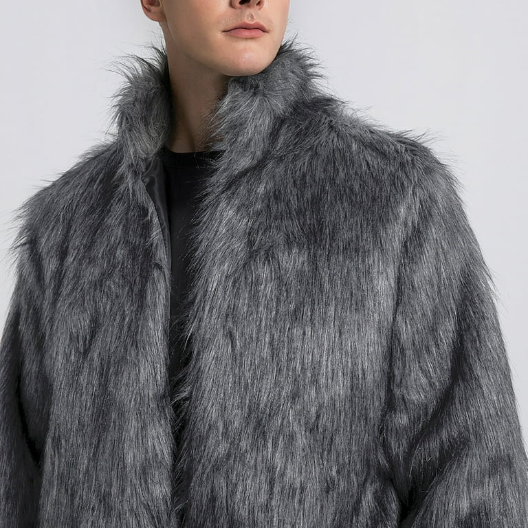 ZQUUVOU Men's Faux Fur Jacket Stand Collar Thermal Insulated Long