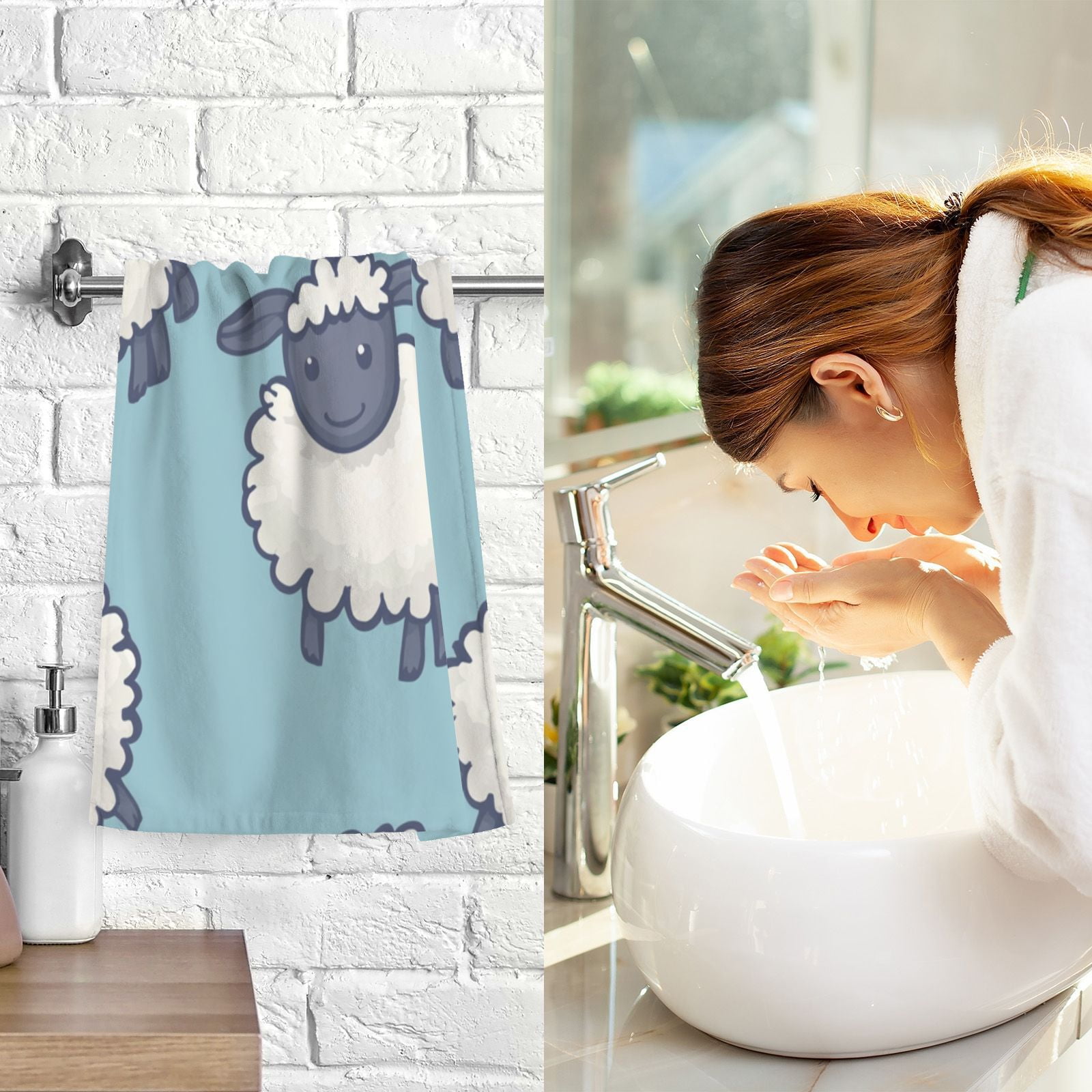 Sheeps in Blue Hand Towels Cotton Bath Towels Large Face Towels Absorbent for Bathroom 2 Packs