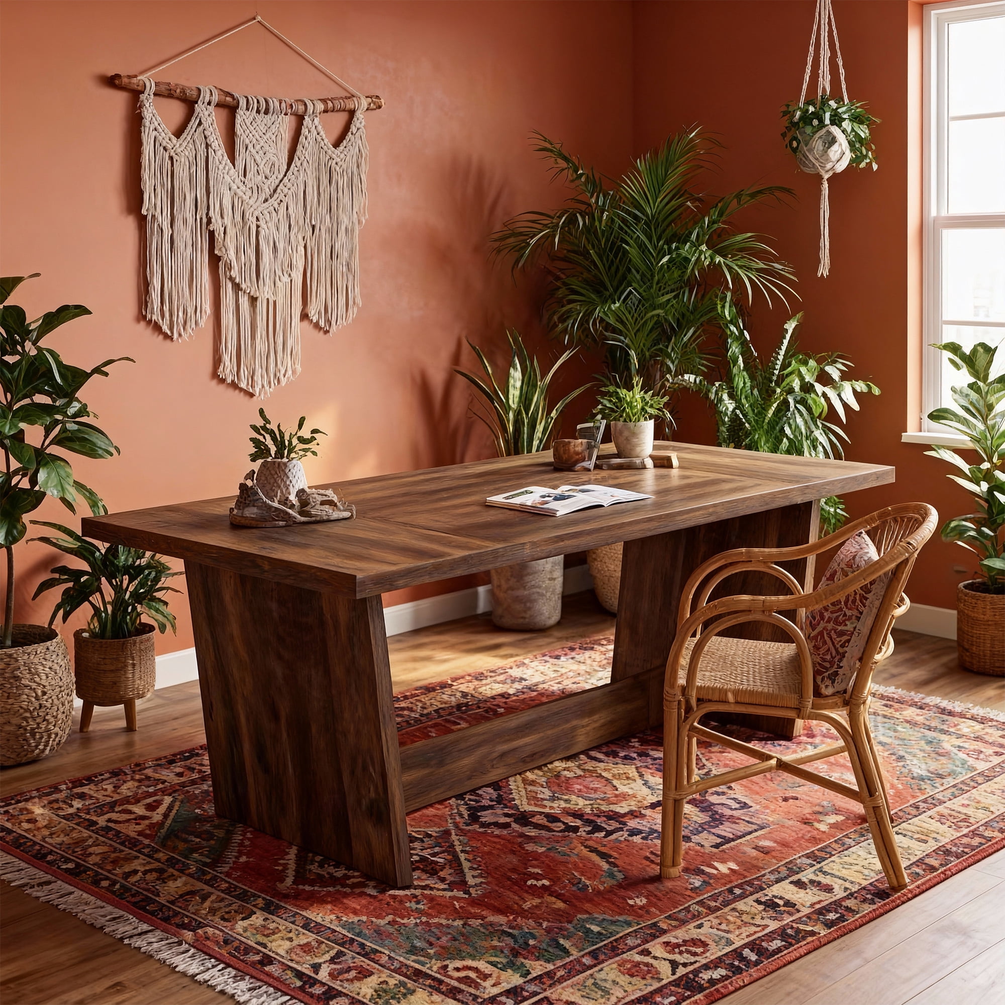 KIOOTTO 71" Solid Wood Executive Desk, Heavy Duty Pedestal Computer Table for Home Office, Rustic Brown