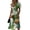 Green, variant on Tropical Sunset & Palm Tree Print V-Neck Surplice Dress for Women - Short Sleeve High Waist A-Line Midi Summer Beach Vacation Gown, Flowy Resort Wear with Cinched Waist Green S