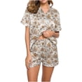 thumbnail image 2 of asdoklhq Women Christmas Pajamas Fashion Women Short Sleeve and Short Pants Casual 2PC Sets with Pockets Beige M, 2 of 6
