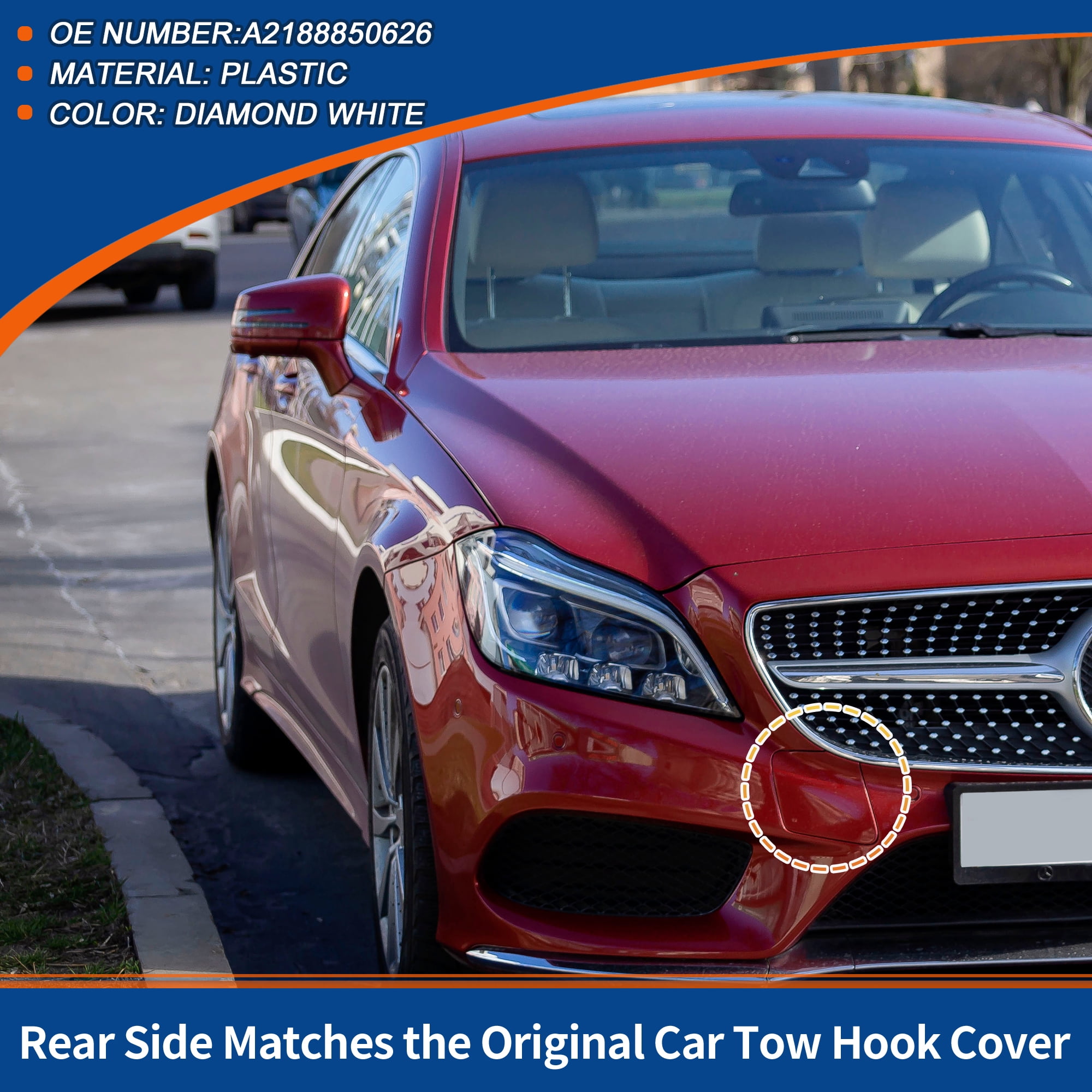 Unique Bargains Front Bumper Tow Hook Cover Diamond White for Mercedes-Benz CLS W218
