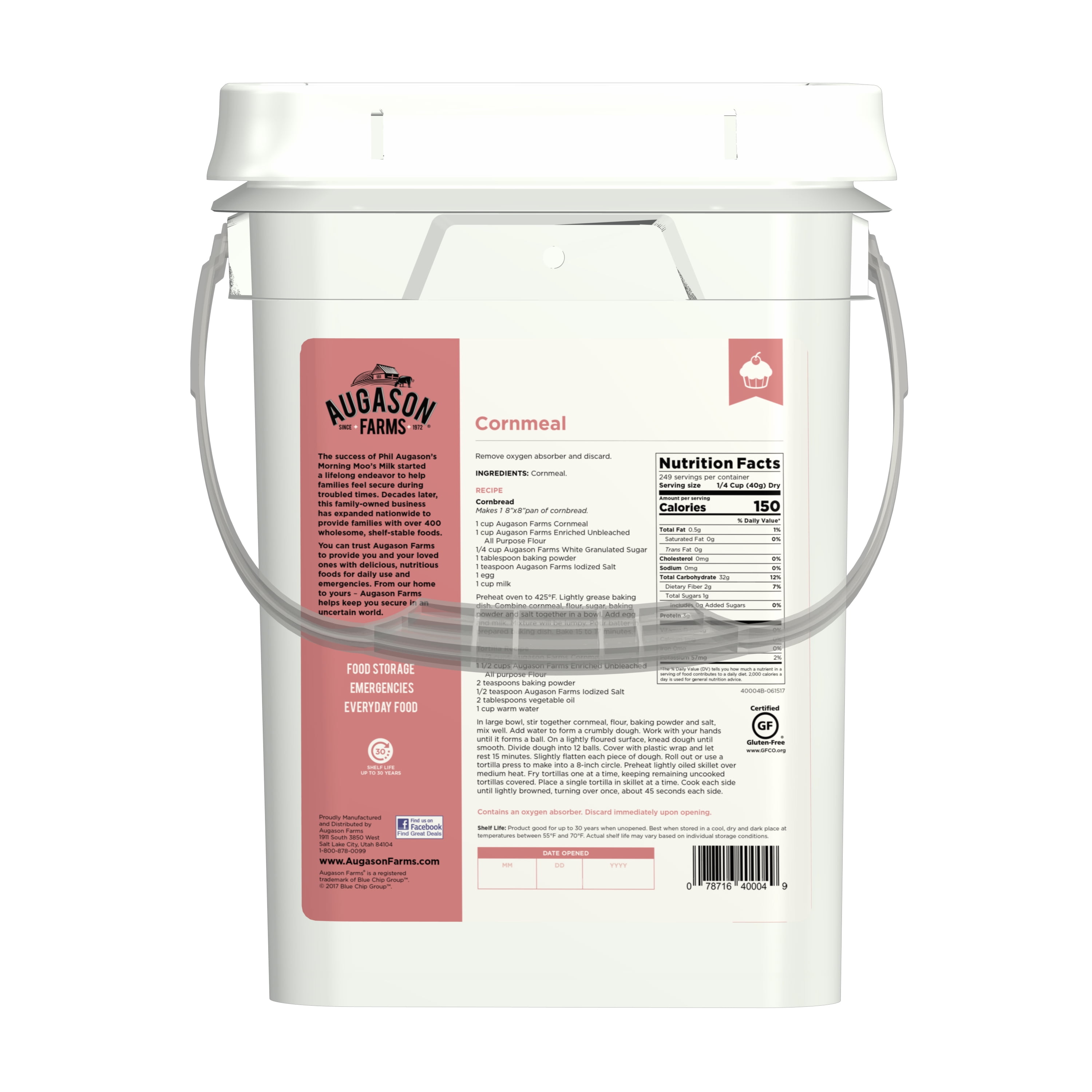 Augason Farms Cornmeal 22 lb Bucket Emergency Survival Bulk Food