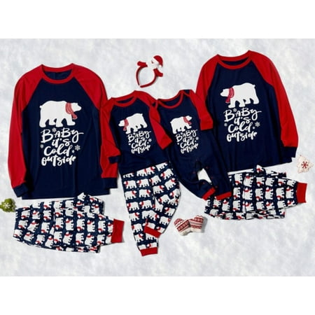 

Holiday Family Pajamas Set，Dad Mom Kids Baby Matching Christmas PJs Cartoon Bear Print Sleepwear Outfit