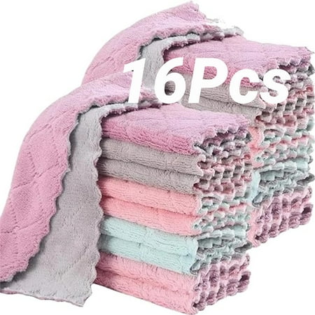 

ZOYXRO Coral Velvet Kitchen Dishcloths 16 Pack Soft Reusable Dish Towels Coral Fleece Dish Cloths Highly Absorbent Reusable Cleaning Cloths(Multicolor)