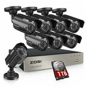 ZOSI 8-Channel FULL 1080P HD-TVI Video Security System CCTV DVR 1TB Hard Drive   8 Indoor/Outdoor 2.0MP 1920TVL Weatherproof Surveillance Security Camera System, Smartphone, PC Easy Remote Access