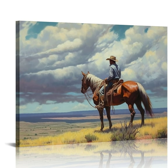 EastSmooth Western Cowboy Wall Art Canvas Prints, Old West Decor, Classic Texas Riding Horse Painting, Vintage Poster, Landscape Wall Pictures for Home Decor - Office Living Room