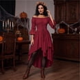thumbnail image 5 of Gothic Renaissance Dress, Off Shoulder Tiered Dress, Lace Up Corset Waist Dress, Renaissance Dress Women Medieval Costume Victorian Dresses Peasant Gothic Fairy Witch Wedding Under Dress, Wine L, 5 of 6