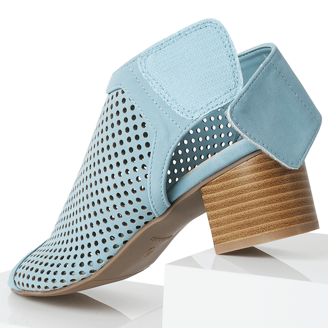 J. Adams Maddie Booties for Women - Peep Open Toe Low Block Chunky Heel Hook & Loop Strap Sandals