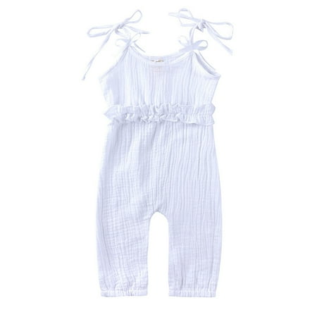 

Qufokar Infant Bodysuits Baby Girl Beach Clothes Summer 1 Piece Outfit Baby Girls Boys Cotton Linen Ruffle Romper Jumpsuit Sleeveless Halter Solid Playsuit Pants Clothes